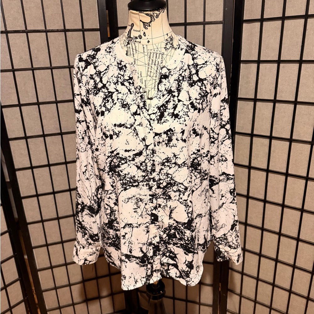 🎯Apt. 9 Vintage blouse abstract tie-dye marble abstract retro t-shirt button L